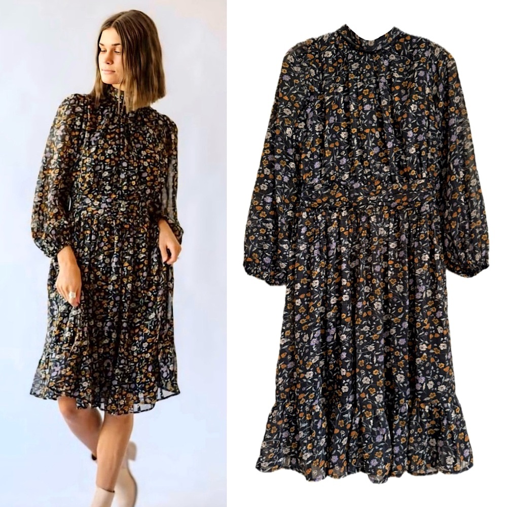 Roolee Floral Midi Dress - Black and Brown